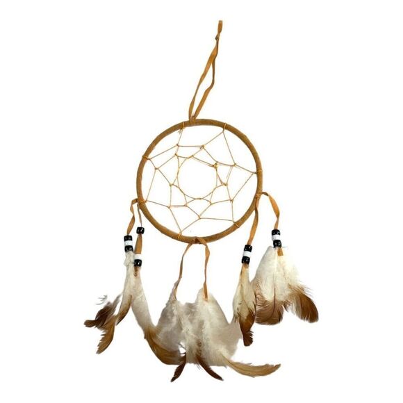 Handcrafted Dreamcatcher Feathers & Beads 4" Handmade Southwest Decor Authentic - Picture 1 of 6